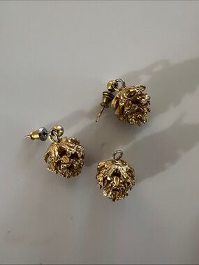 Gold Color Pinecone Drop Earrings and Matching Charm - Elegant Women's Jewelry